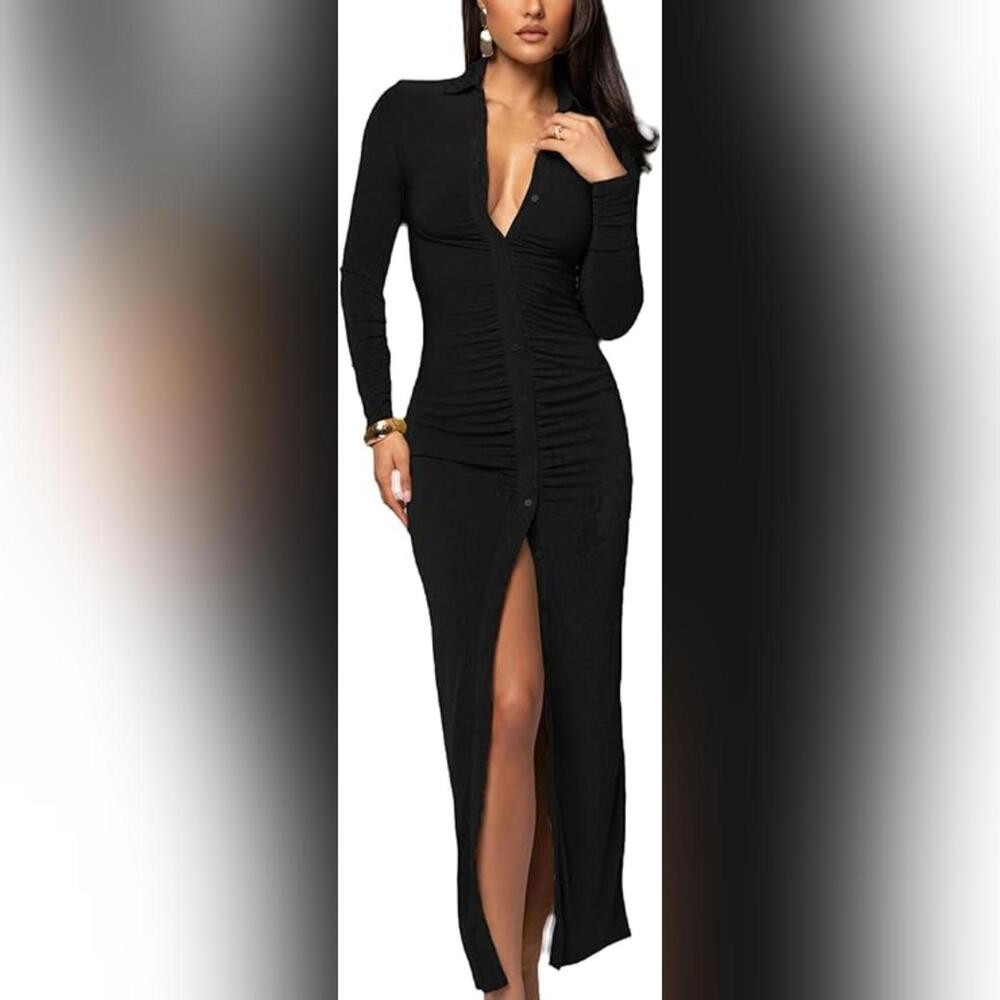 NWT CutieLove Long Sleeve Ruched Button Down Maxi Dress, 2XL